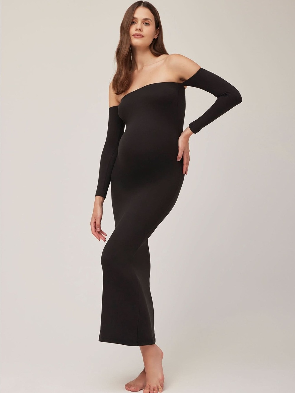 NWT BUMPSUIT The Angelina Maternity Off-Shoulder Black Maxi Dress Size Medium